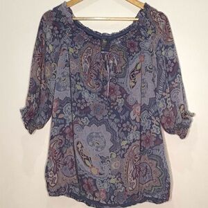 New York & Company Bohemian Floral Paisley Women's Top Size Large